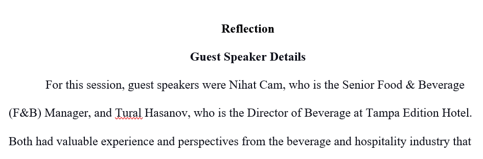 Five reflection papers regarding the guest speakers