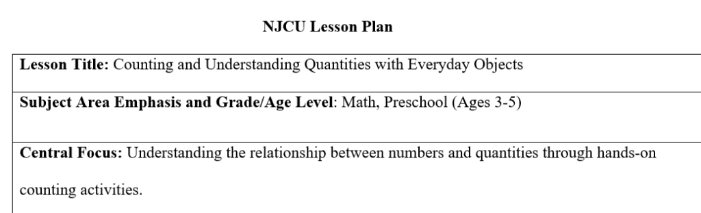 NJCU Lesson Plan Template