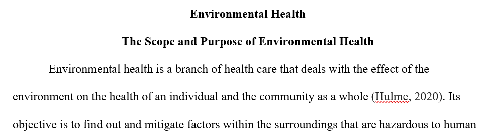 Scope and purpose of environmental health