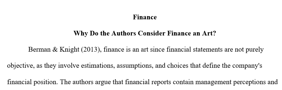 Why do the authors consider finance an art