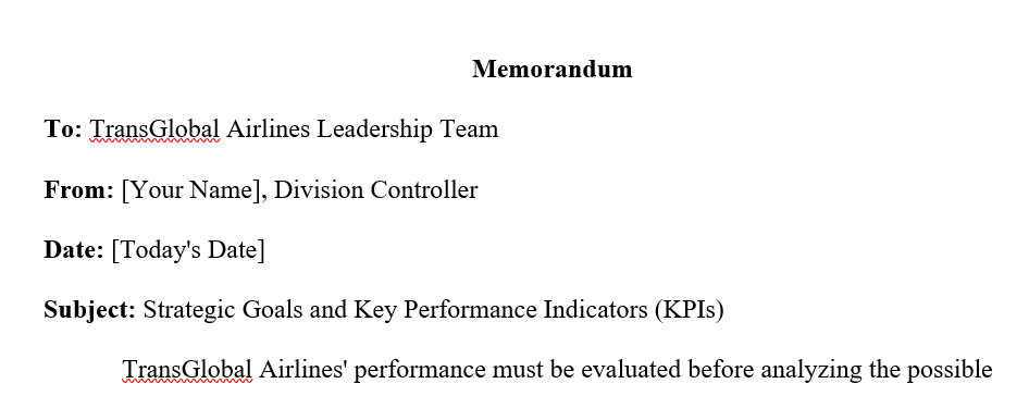 Write a memo to the rest of the leadership team at TransGlobal Airlines