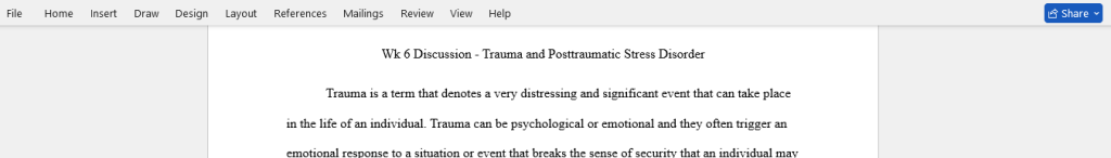 Trauma and Posttraumatic Stress Disorder