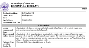 Creative art lesson plan for a kindergarten class 