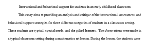 Early Childhood Classroom