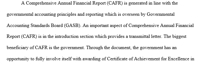 Government agencies to produce CAFRs