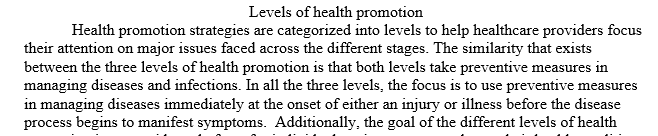 Levels of health promotion