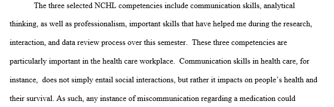 NCHL Competencies in a Health Care Workplace