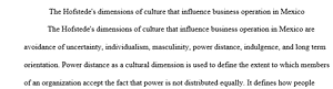 The Hofstede's dimensions of culture