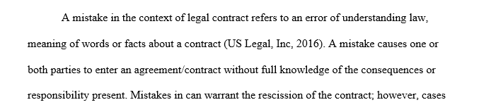 Legal concept of mistake in the consent to a contract