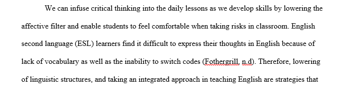 Levels of thinking and implementing critical thinking activities