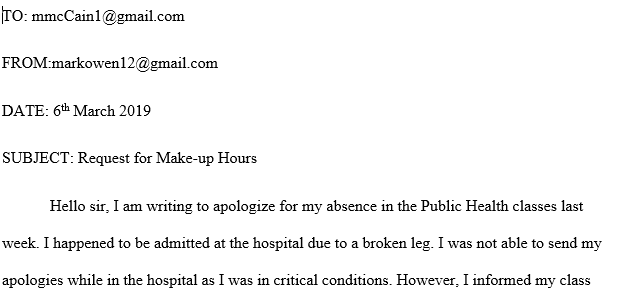 Reasons for being absent and requesting make-up hours