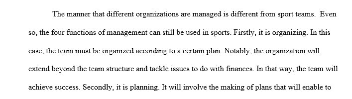 Describe the four functions of management as they relate to sport