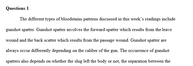 Different types of bloodstain patterns