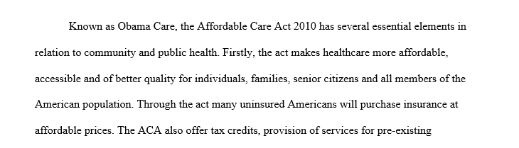 Important elements of the Affordable Care Act