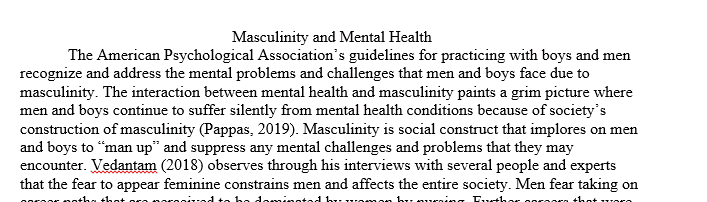 Interactions between mental health and masculinity