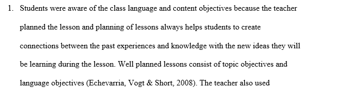 Lesson assessment using SIOP checklist