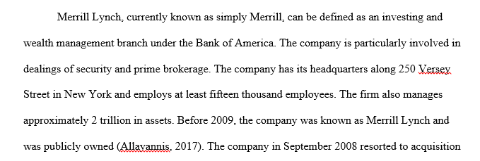 Case Analysis; Bank of America’s Acquisition of Merrill Lynch