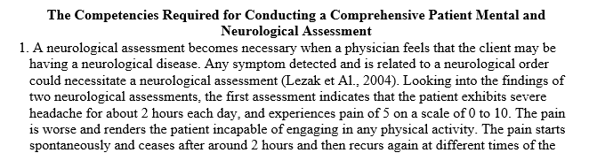 Conducting a comprehensive patient mental and neurological assessment