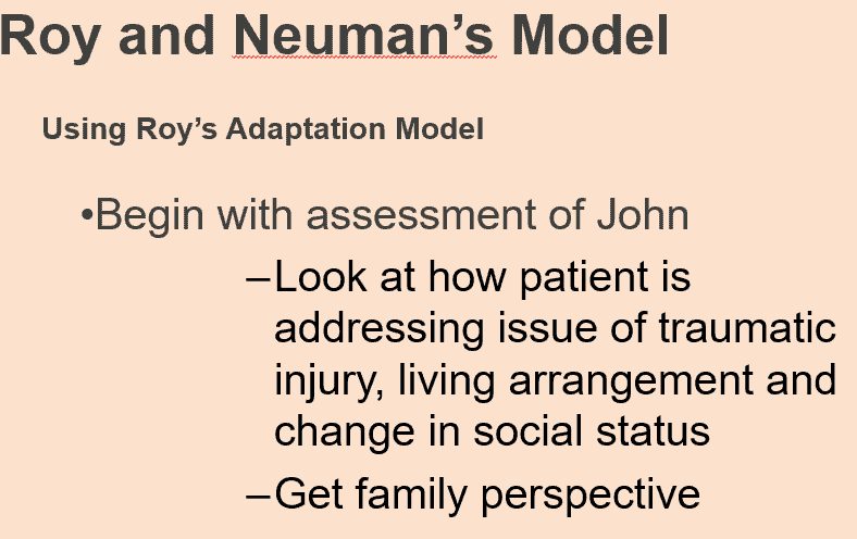 Describe the influence of Roy's Theory in guiding the nurse's actions