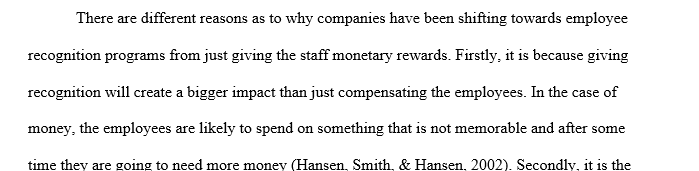 Developing recognition programs as part of their organizational reward system