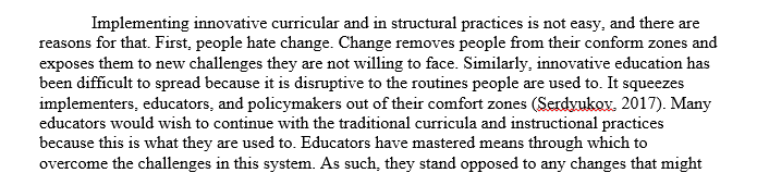 Barriers for both the curricular and instructional aspects for the new innovative alternative education school