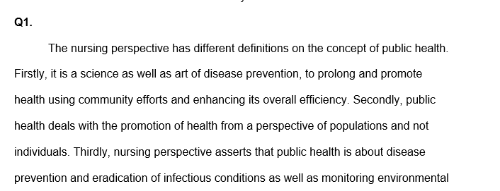 Compare and contrast the definitions of health from a public health nursing perspective