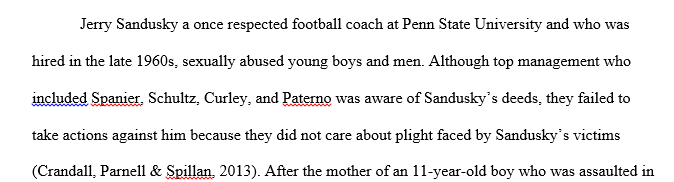 Consider the impact of the Sandusky scandal on Penn State.