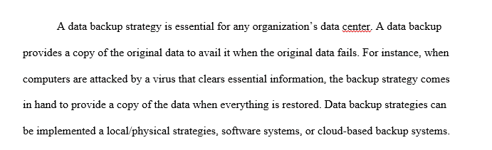 Describe and discuss at least two backup strategies