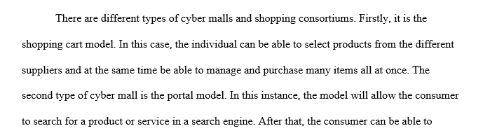 Describe different types of cyber malls and shopping consortiums