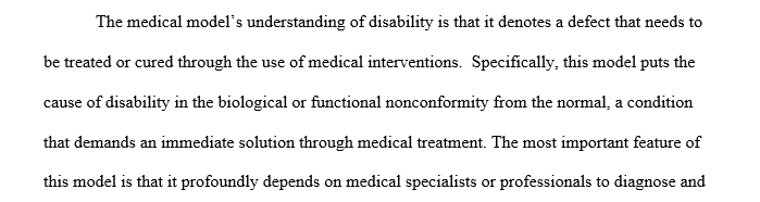 Differentiate between medical model and social construct definitions for disability