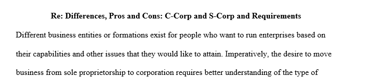 Draft a letter to the client that explains the differences between a C-corp and a S-corp