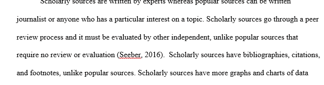 Explain at least five differences between popular and scholarly sources used in research