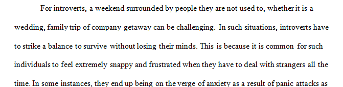 How an Introvert can Survive a weekend with Strangers  process paper  i need a 4 page process paper. on how to do something. How to....etc. Choose what you want to write about. no references