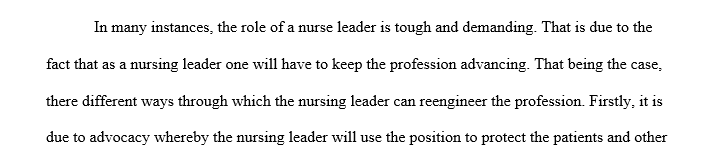 How nurse managers and nurse leaders contribute to the reengineering of health care