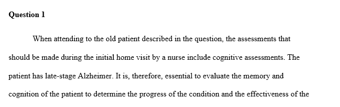 On the initial home visit by the nurse what assessments should be made
