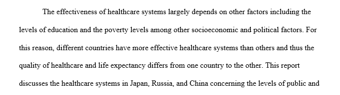 Reports which investigates Health care in different areas.