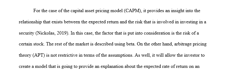 Research and define Capital Asset Pricing Model (CAPM) and Arbitrage Pricing Theory