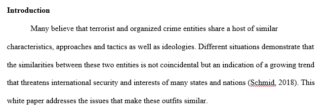 Types of targets and tactics used by the terrorist and organized crime organizations