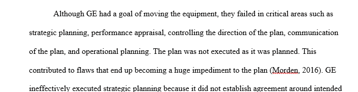 Which of the fundamentals of planning did GE execute ineffectively