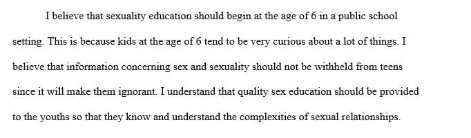 At what age should sexuality Education begin in a public school setting