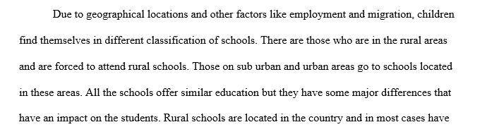 Characterize some of the differences between rural, suburban and urban schools