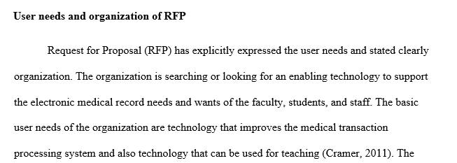 Does the RFP expressly state organization and user needs