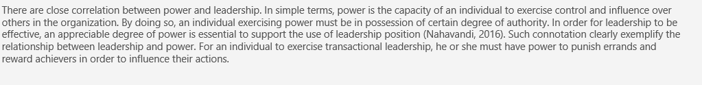 Explain power and compare how it relates to leadership