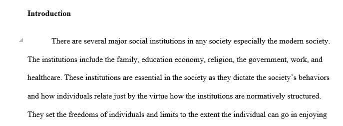 Prepare an introduction that identifies the major social institutions in society