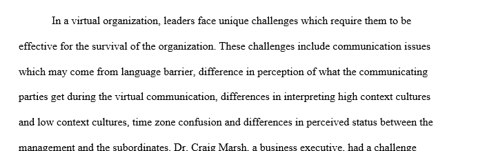 The factors related to effective leadership within a global virtual organization