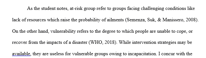 There is a difference between a group considered to be ‘at risk’ for poor health and a group viewed as ‘vulnerable’