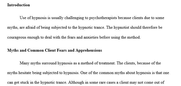What are possible client fears or apprehensions regarding hypnosis including myths