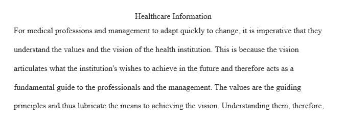 Why it is important to have a clear understanding of a healthcare institutions values and vision