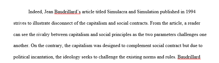 Write 1 page summary response to the Baudrillard reading