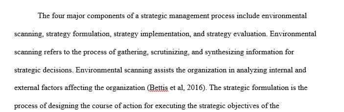 Describe and define the primary components of the Strategic Management Process